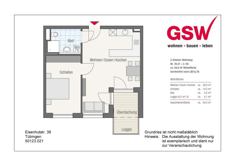 2-Zimmerwohnung mit offener Küche und Loggia in Tübingen - Photo 4